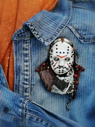 Portrait embroidered brooch, horror hero, Friday the 13th, exclusive embroidery