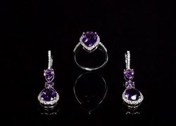 Sterling Silver Set Ring&Earrings With Amethyst And White Topaz Stones