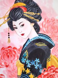 Geisha Painting, Original Watercolor Art