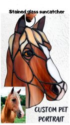 Horse decor, Custom pet portrait, Stained glass windows hangings