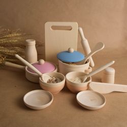 Wooden Play Kitchen Dishes Set Toy for Kids