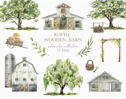 Wooden Barn Watercolor clipart, Farmhouse Willow PNG
