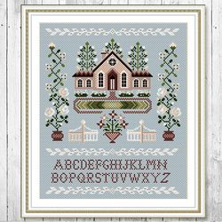 Cross Stitch Pattern Sampler Primitive Home Sweet Home Embroidery Pattern pdf Vintage Sampler  PDF Instant Download 159