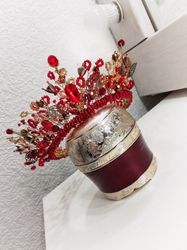 Red crown, Gold and Red crown, Red Tiara, Red Diadem, Gold Red crown, Children headpiece, Children crown, Children tiara, Wedding crown, red wedding, Gift for mom, jewelry for hair, jewelry for head, Gold crown, Gold tiara, Halloween accessories