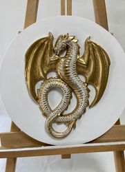 Handmade bas-relief Dragon, Gold Dragon, Dragon decor, Wall Art, Dragon Wall Art