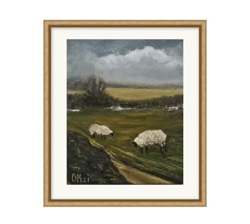 Landscape and sheeps wall art, French Country Scenery posters,digital nature art