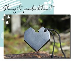 Shungite heart. Natural stone pendant. Shungite art