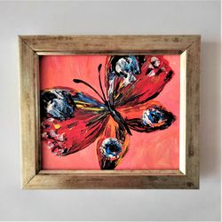 Butterfly Original Painting Bright Butterfly Mini Painting Insect Textured Painting Impasto Butterfly Small Wall Art