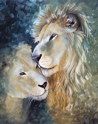 Lion Painting Animal Original Art African Wild Cat Painting