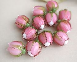 Pink Flower Glass Beads, 3 pcs Unique Handmade Lampwork Glass Flowers Perfect for artisan jewelry making