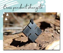 Shungite cross pendant. Stone cross necklace for protection. Genuine shungite EMF protection pendant made of rare stone from Russia