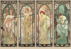PDF Counted Vintage Cross Stitch Pattern | Four Times of the Day | Alphonse Mucha 1899 | 5 Sizes