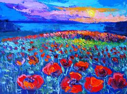 Poppies Oil Painting Wildflowers Original Art Flowers Artwork Impasto Canvas Art