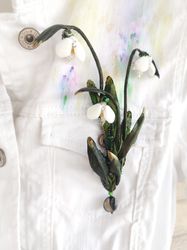 Snowdrop Embroidered Brooch Bouquet