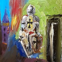 Original Art Teutonic Knight Hand Made Oil Painting Oil Impasto Small Artwork 6 by 6 by NadyaLerm
