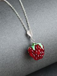 Red raspberry fruit berry necklace gift for her beaded necklace fruit charm