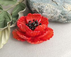 red glass flower bead 1 pcs huge handmade lampwork flower bead can be used for brooch or necklace, pendant.