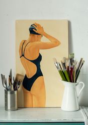 Original oil painting on stretched canvas "The Swimmer" (30*50 cm).