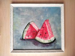 Watermelon original Painting Watermelon Kitchen Wall Decor Watermelon Framed Painting Fruit Painting, Fruit Wall Art