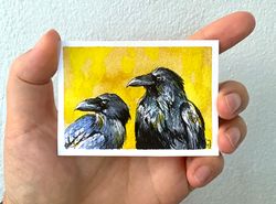 Original ACEO Watercolor Art Raven ACEO Painting Crow Original Art Tiny Bird Artwork 2.5 by 3.5 ArtRinka