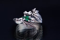 Quetzalcoatl silver ring with gem - Feathered Serpent gem silver ring