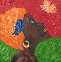 Original Art Afro American Woman Butterfly Queen Oil Painting Oil Impasto Artwork Home Decour for Gift original 6x6  by NadyaLerm