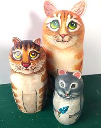 Matryoshka Cat Wood Nesting Dolls Animal Painting Cat Original Art Pet Portrait