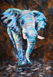 Еlephant  Painting African Animal Artwork Colorful Elephant Wall Art 14 by 20 by Svitlana Verbovetska
