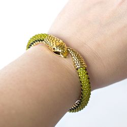 khaki snake bracelet for women, olive green bracelet, beaded bracelet, ouroboros