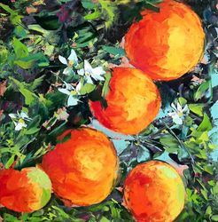 Orange Painting Original Art Fruit Oil Painting Kitchen Wall Art Orange Tree Art