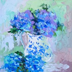 Hydrangea Painting Blue and White Original Art Flowers Oil Painting