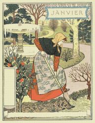PDF Counted Vintage Cross Stitch Pattern | Garden Calendar for January | Female Gardener | 1800s | 5 Sizes