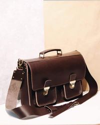 Genuine Brown Leather Messenger Shoulder Laptop Briefcase Rustic Vintage Bag handmade