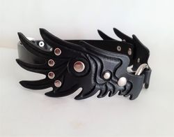 Personalized leather bdsm collar. Gift for sub wings slave collar.