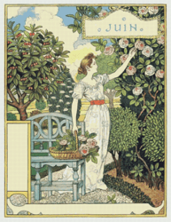PDF Counted Vintage Cross Stitch Pattern | Garden Calendar for June | Female Gardener | 1800s | 5 Sizes