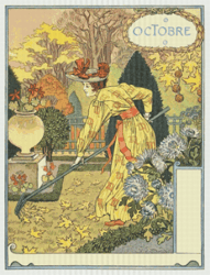 PDF Counted Vintage Cross Stitch Pattern | Garden Calendar for October | Female Gardener | 1800s | 5 Sizes