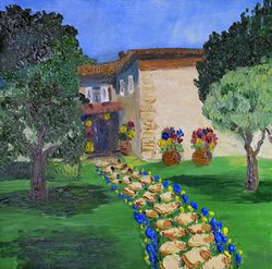Original Oil Painting Italian Сourtyard Oil Impasto Small Artwork 12 by 12 by NadyaLerm