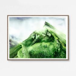 Watercolor poster "MOUNTAINS", size 30x21cm
