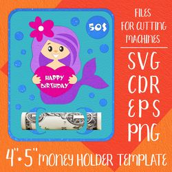 Mermaid Birthday Card, Money Holder Template