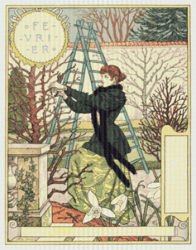 PDF Counted Vintage Cross Stitch Pattern | Garden Calendar for February | Female Gardener | 1800s | 5 Sizes