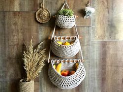 Camper decor Hanging fruit basket kitchen decor Natural storage of small items Save space Boho interior wall decor