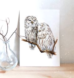 Watercolor poster "OWLS"