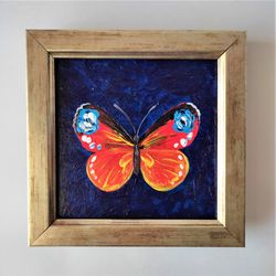 Butterfly Painting Miniature Painting Butterfly impasto Small Wall Art Tiny Insect Painting Wall Decor Palette Knife art