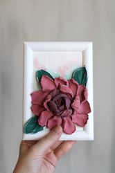 Simple small home decor idea, floral painting, palette knife flower, plaster flower art, original gift for her.