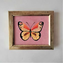 Butterfly painting Yellow Butterfly wall Art Insect small Wall decor Butterfly impasto miniature Framed painting