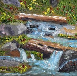 Original Oil Painting Hand Made Art Spring Streams Landscape Oil Impasto Small Artwork 6 by 6 by NadyaLerm