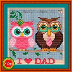 Father’s Day Cross Stitch Pattern | Two owls