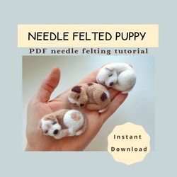 Easy tutorial needle felting dog. Pattern cute puppy. Beginner friendly. PDF. DIY craft pet. Gift for dollhouse, a child