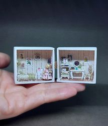Micro house-Teddy bear box, Miniature house box, Teddy bear micro house, Diorama, Room box, Micro toys, Miniature toys