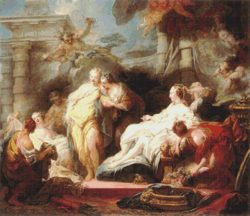 PDF Counted Vintage Cross Stitch Pattern | Psyche showing her sisters her gifts from Cupid | Jean-hOnore Fragonard 1753